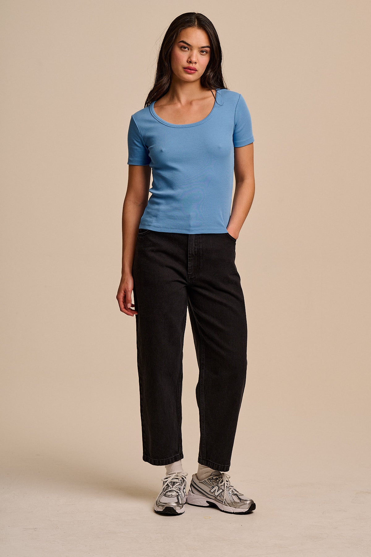 Vita - Scoop Neck T-Shirt Organic Cotton in Light Blue