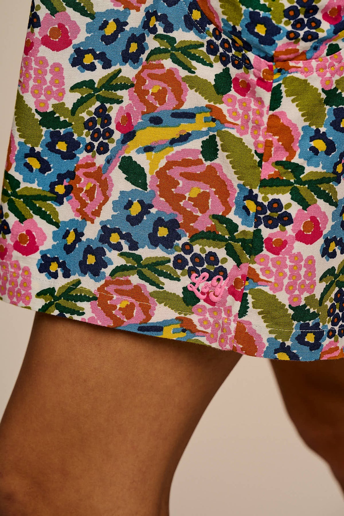 Zadie - Cotton & Viscose Playsuit in Ivory Birdie Floral