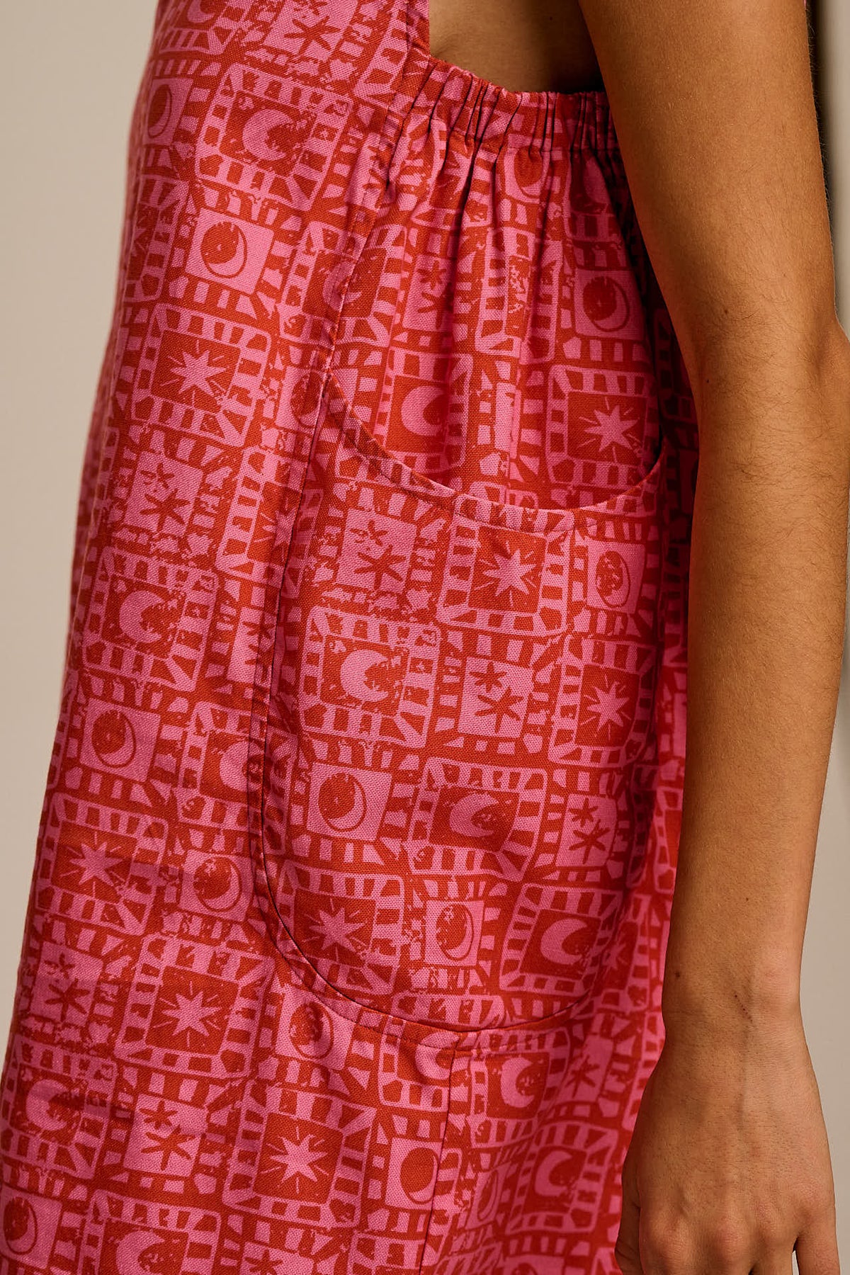 Zadie - Oversized Playsuit - Organic Cotton in Pink & Red Lunar Checkerboard