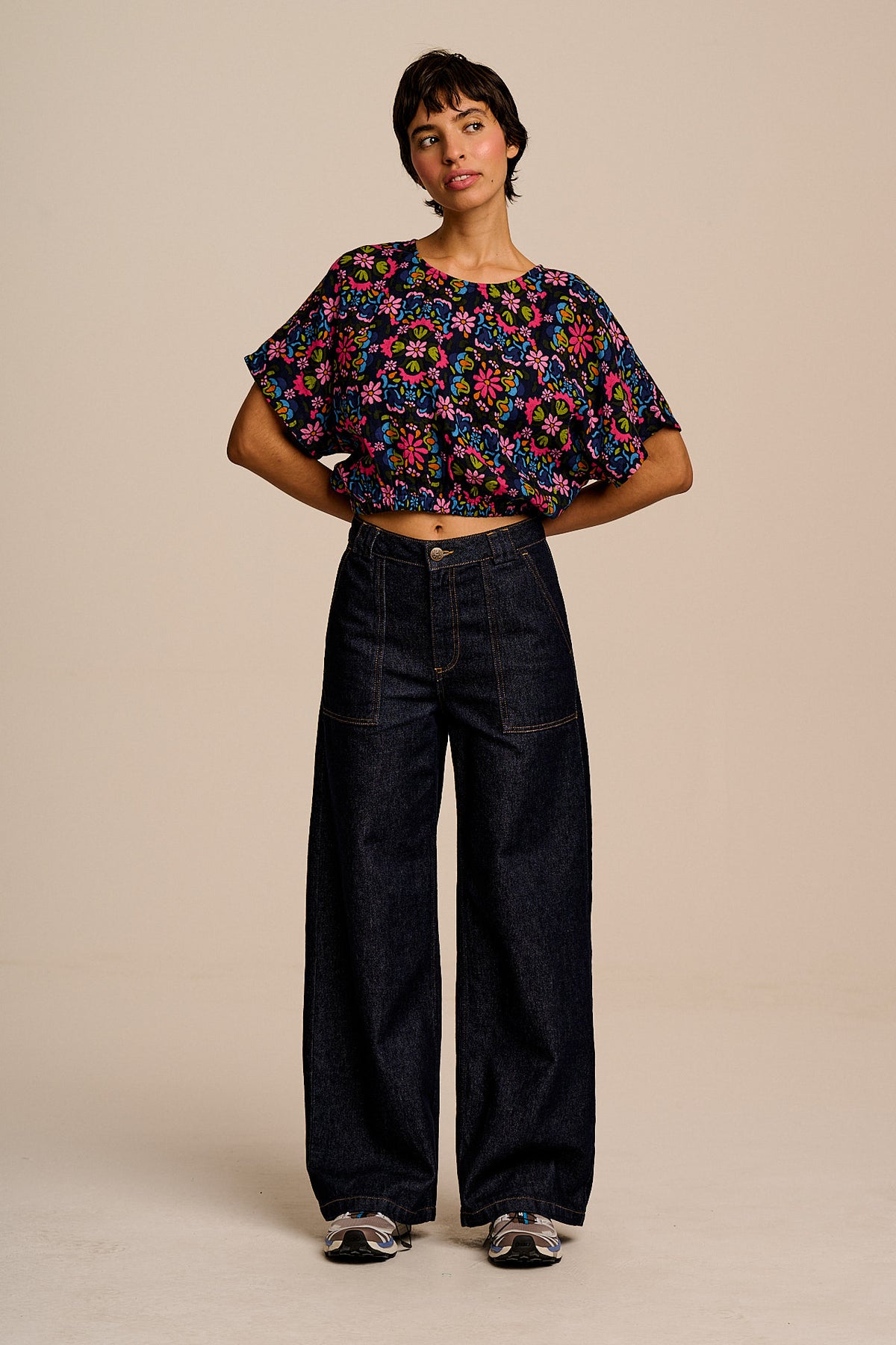 Zamora - Cotton Top in Blue Artisan Floral Patchwork