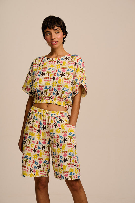 Madero - Knee Length Shorts Organic Cotton Double Gauze in Coastal Beach Tile
