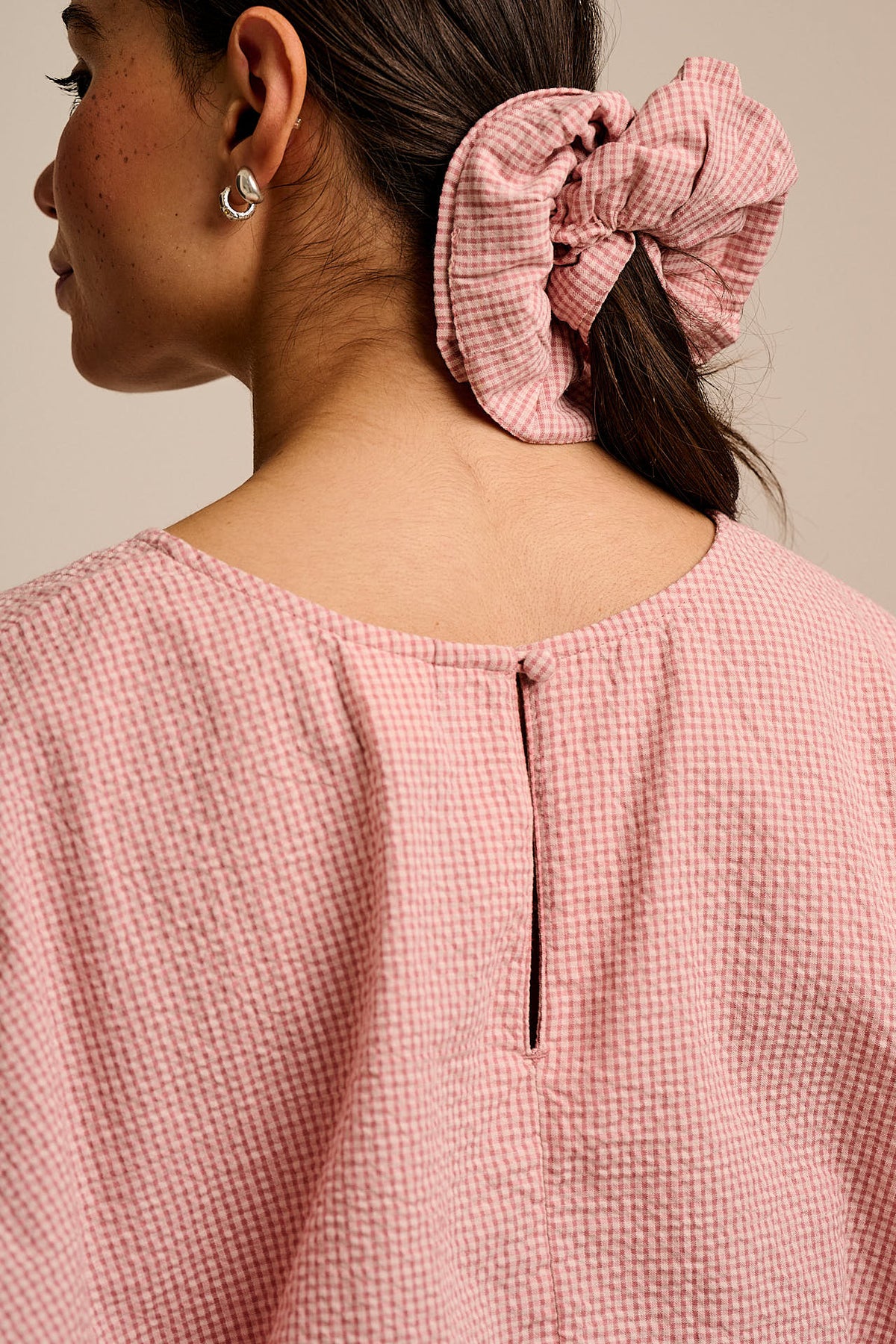 Zamora - Cropped Top Organic Cotton Seersucker in Pink Mini Gingham