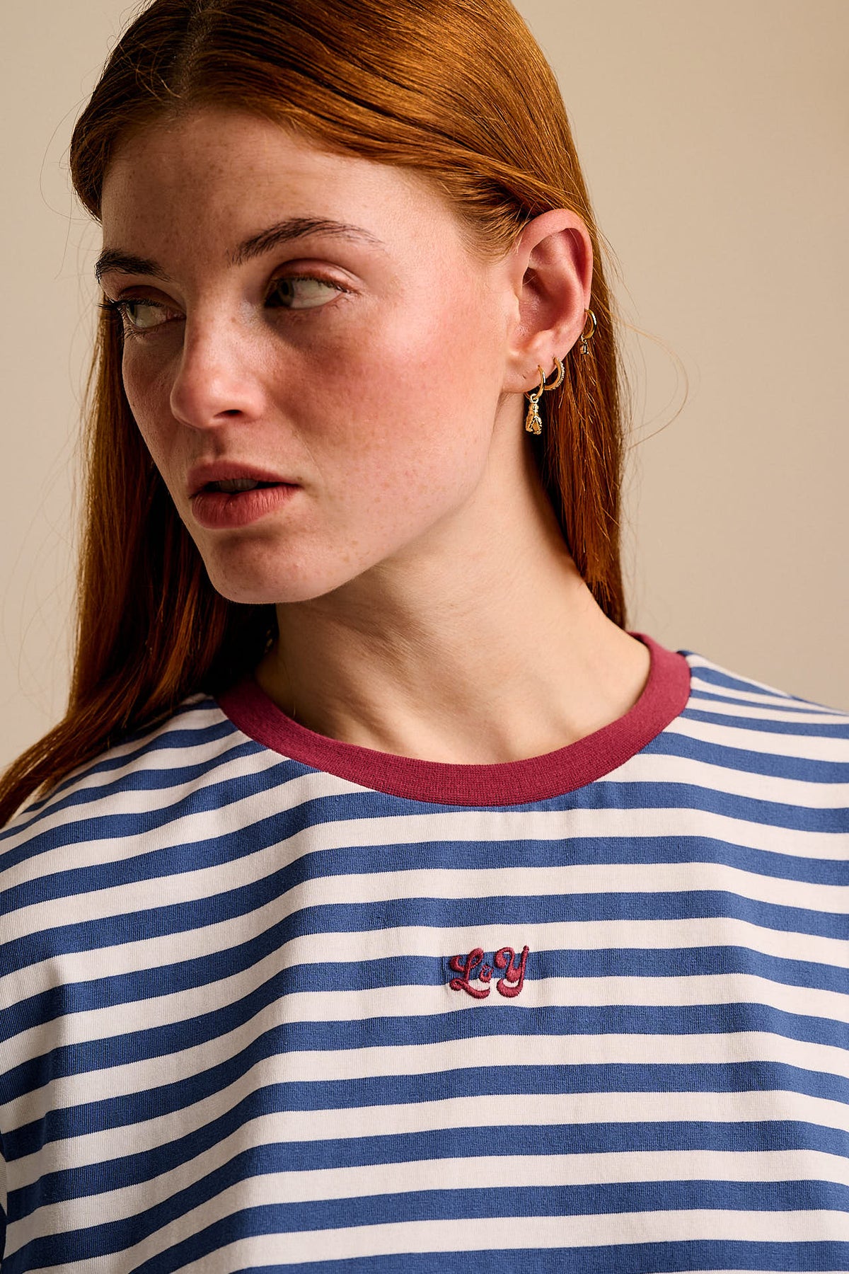 Zayla - Cropped Boxy T-Shirt Cotton in Navy & White Stripe