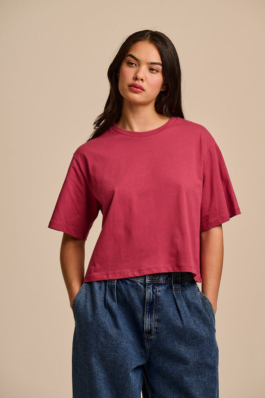 Zayla - Cropped Boxy T-Shirt - Cotton in Maroon