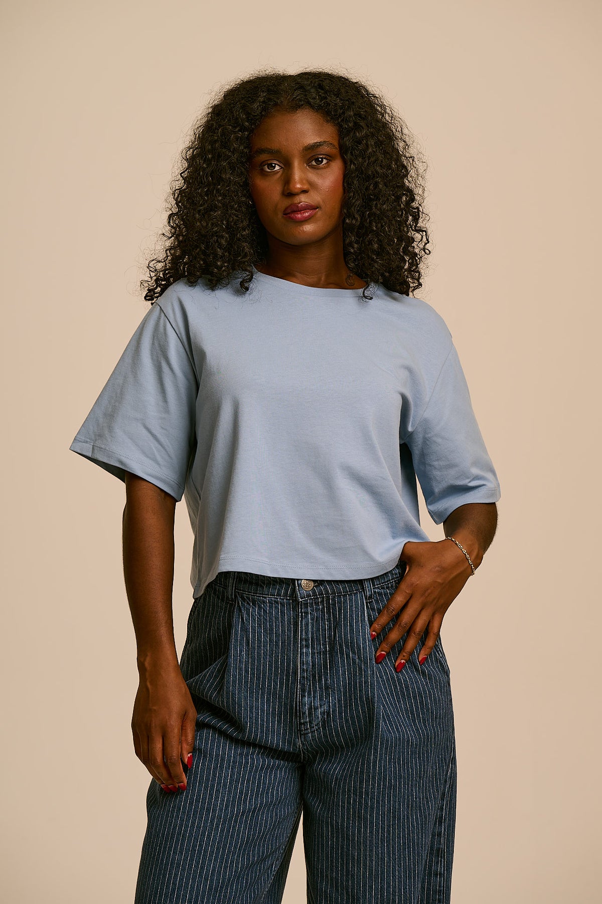 Zayla - Cropped Boxy T-Shirt Organic Cotton in Dusky Blue