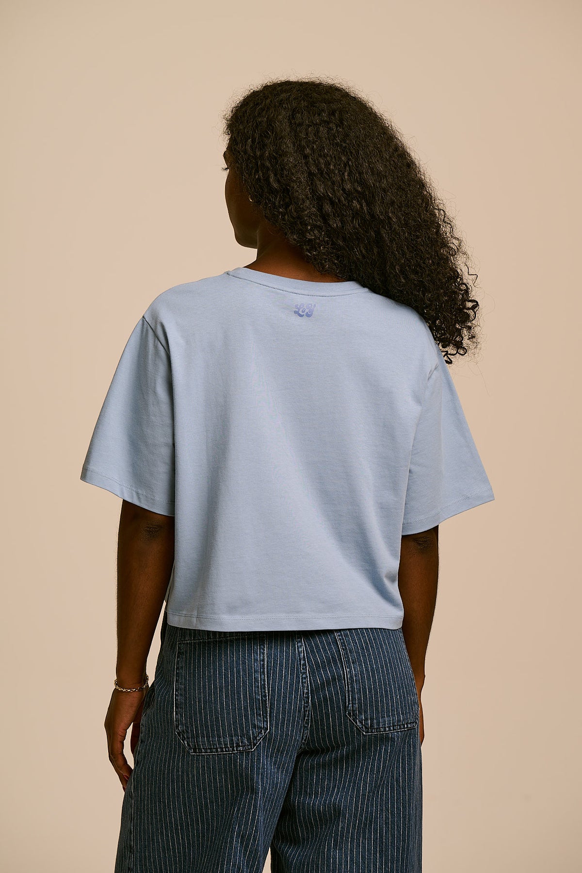 Zayla - Cropped Boxy T-Shirt Organic Cotton in Dusky Blue