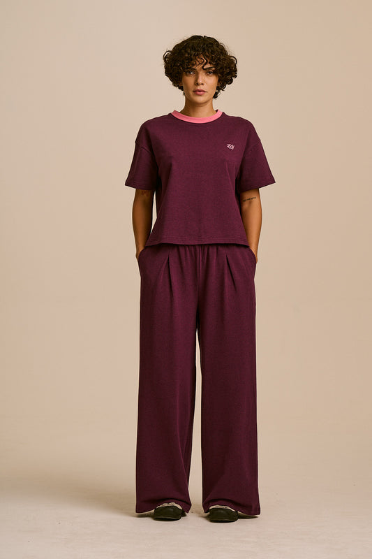 Tamsin - Jersey Extra Wide Trousers in Burgundy