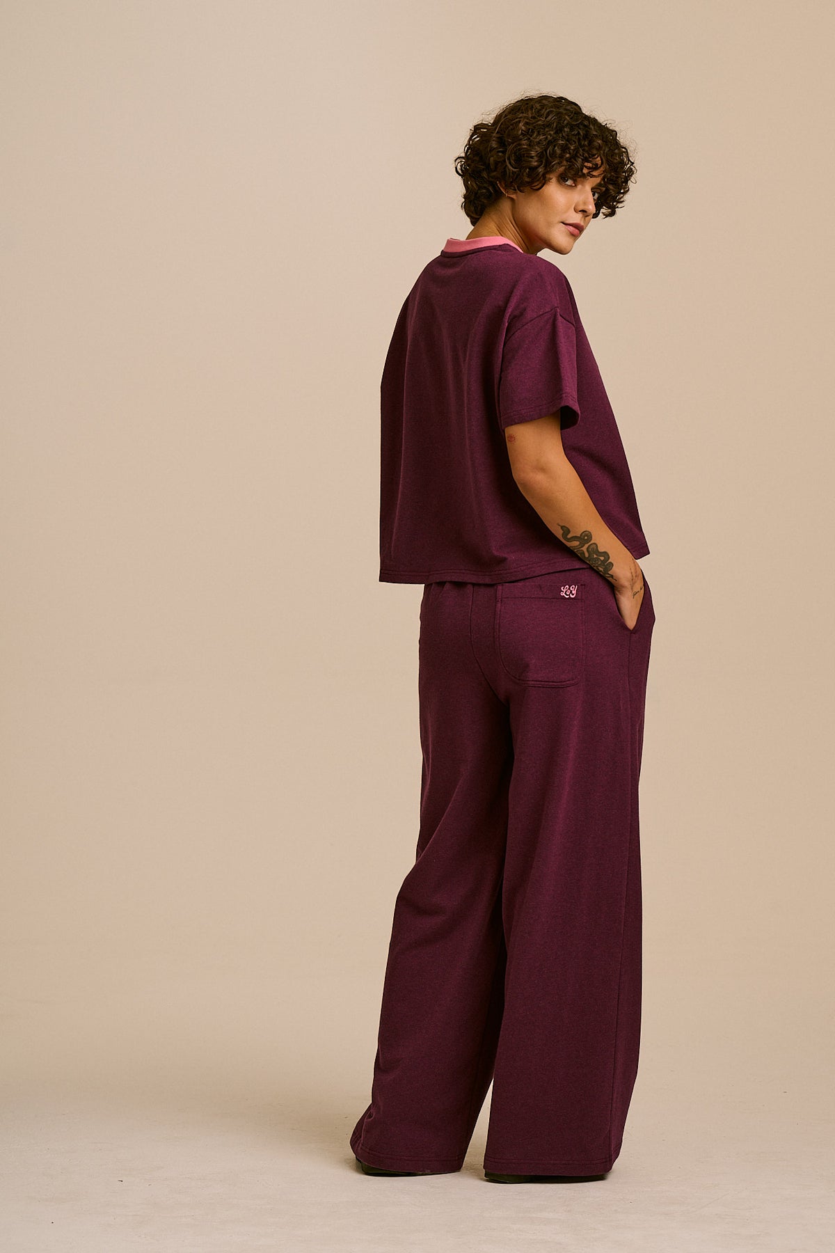 Tamsin - Jersey Extra Wide Trousers in Burgundy