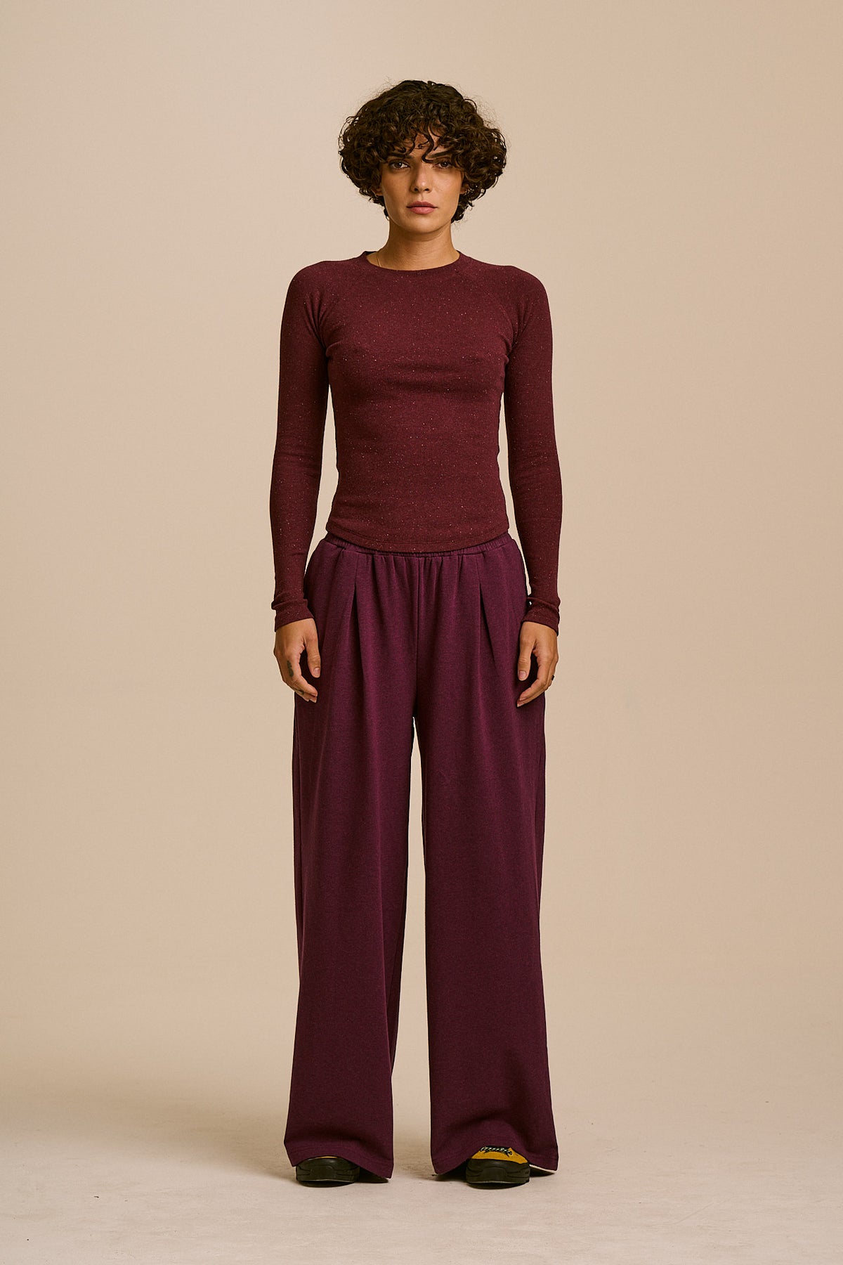 Tamsin - Jersey Extra Wide Trousers in Burgundy