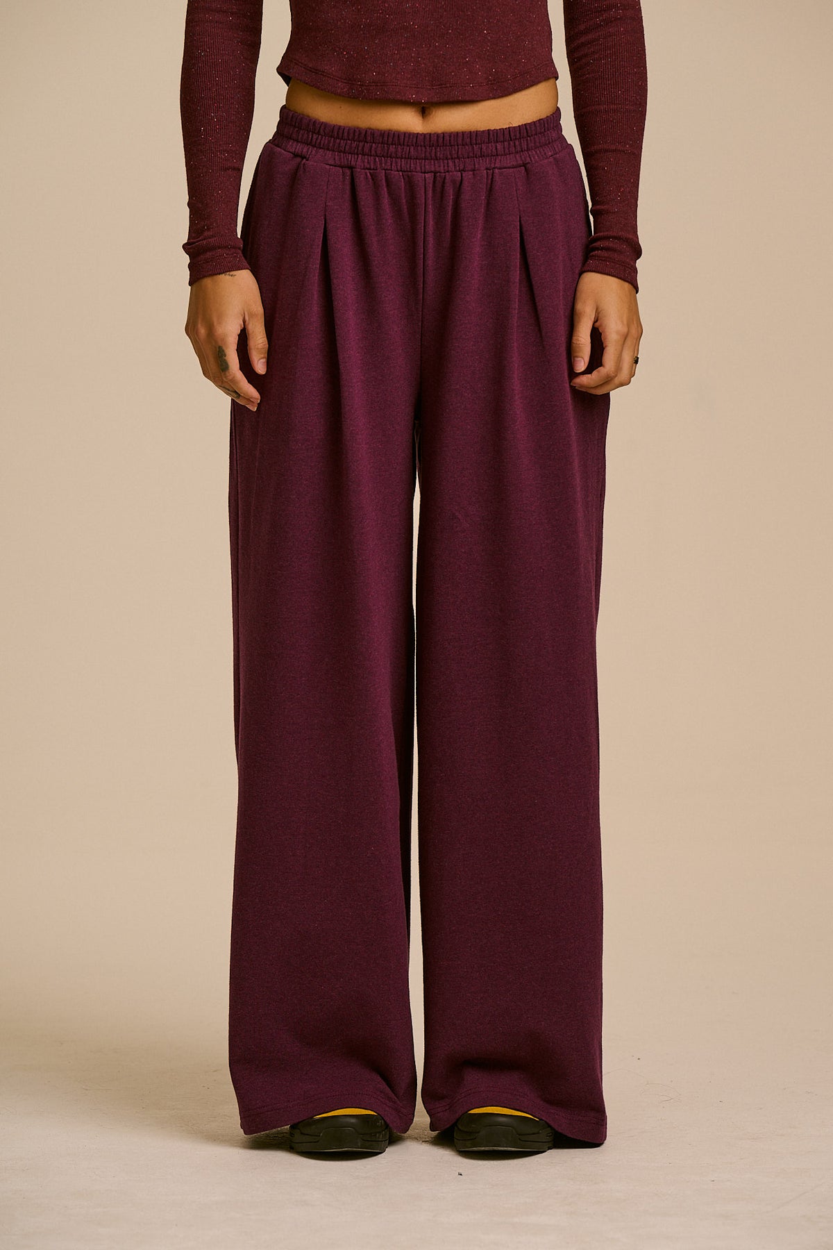 Tamsin - Jersey Extra Wide Trousers in Burgundy