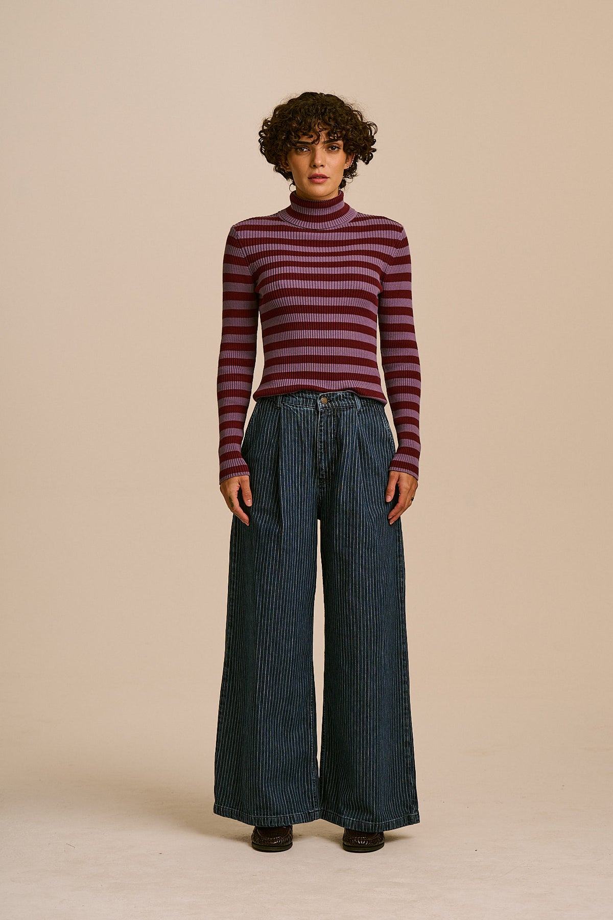 Cole - Wide Leg Jeans Organic Cotton Denim in Pinstripe