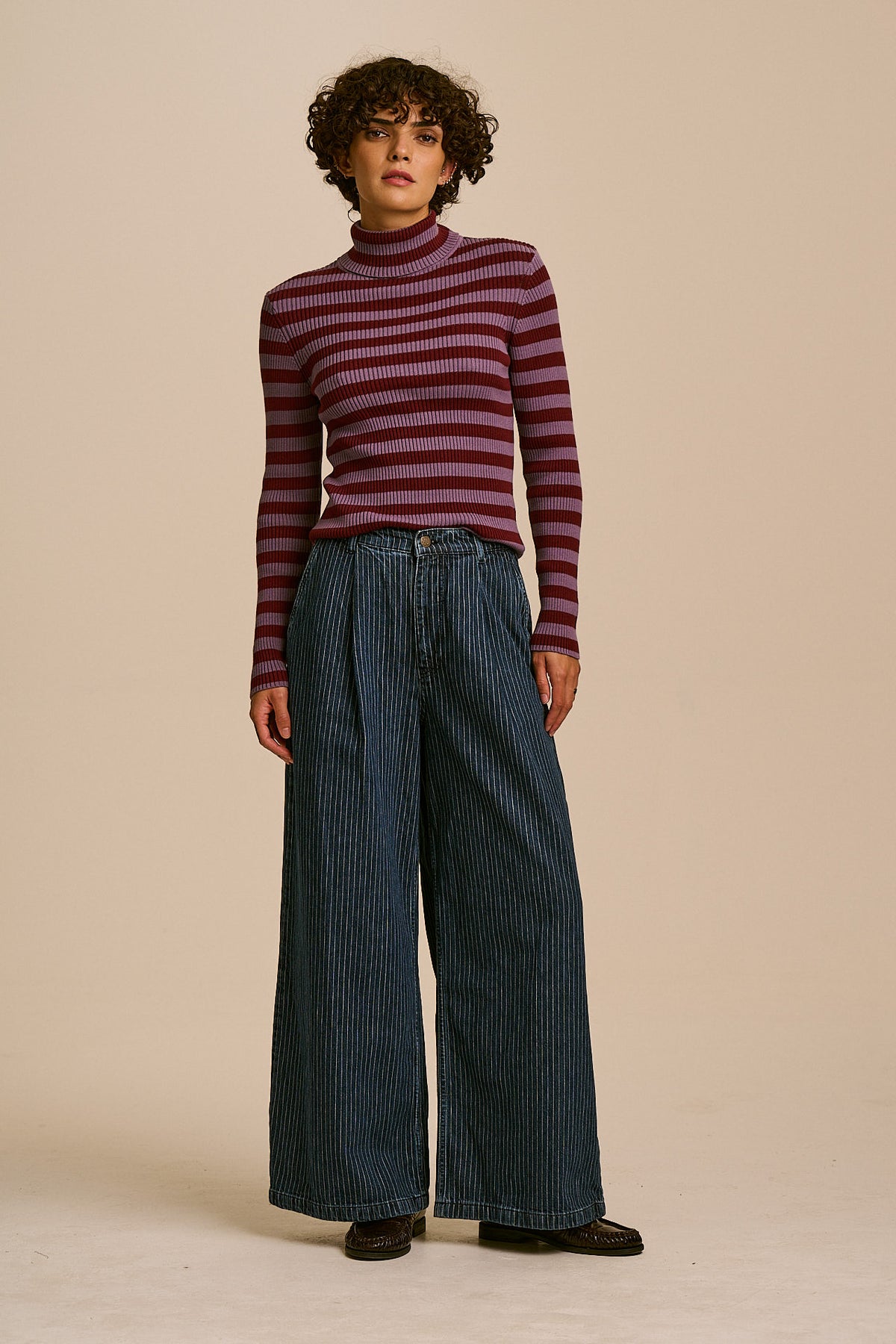 Cole - Wide Leg Jeans Organic Cotton Denim in Pinstripe