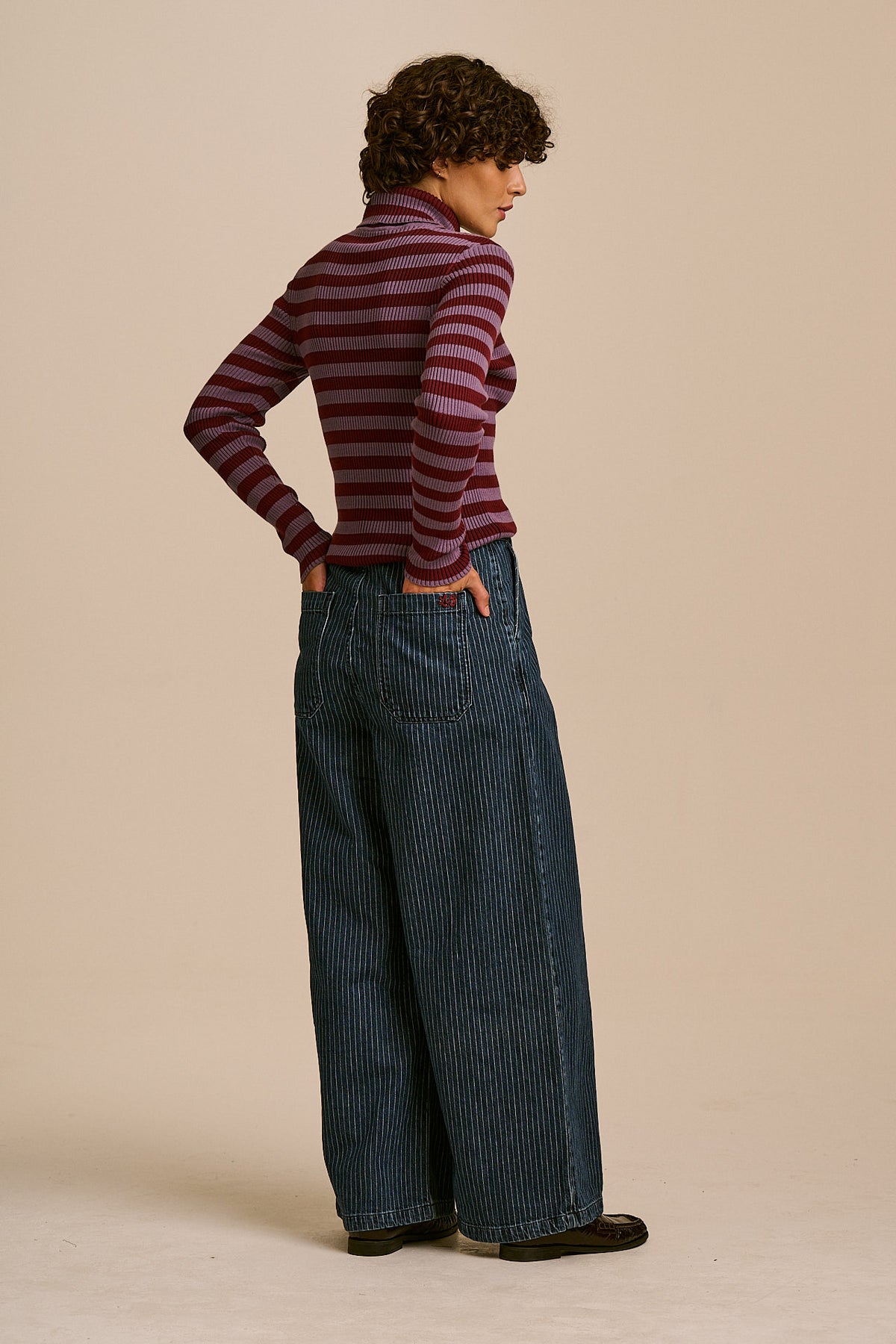 Cole - Wide Leg Jeans Organic Cotton Denim in Pinstripe