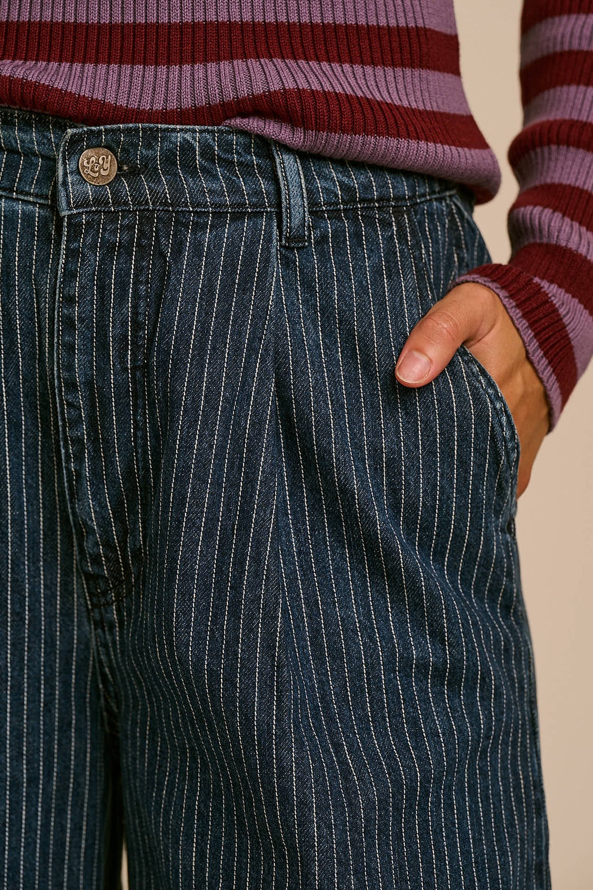 Cole - Wide Leg Jeans Organic Cotton Denim in Pinstripe
