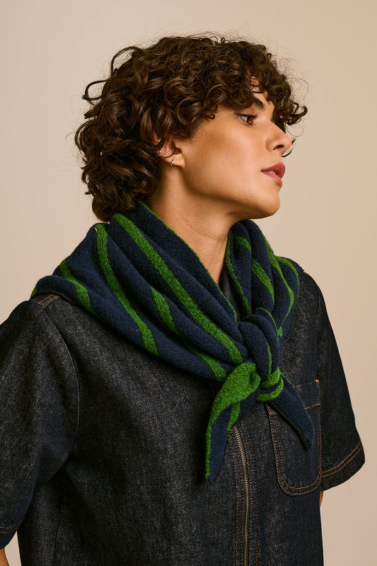 Loki - Neck Scarf Recycled Polyester in Blue & Green Stripe