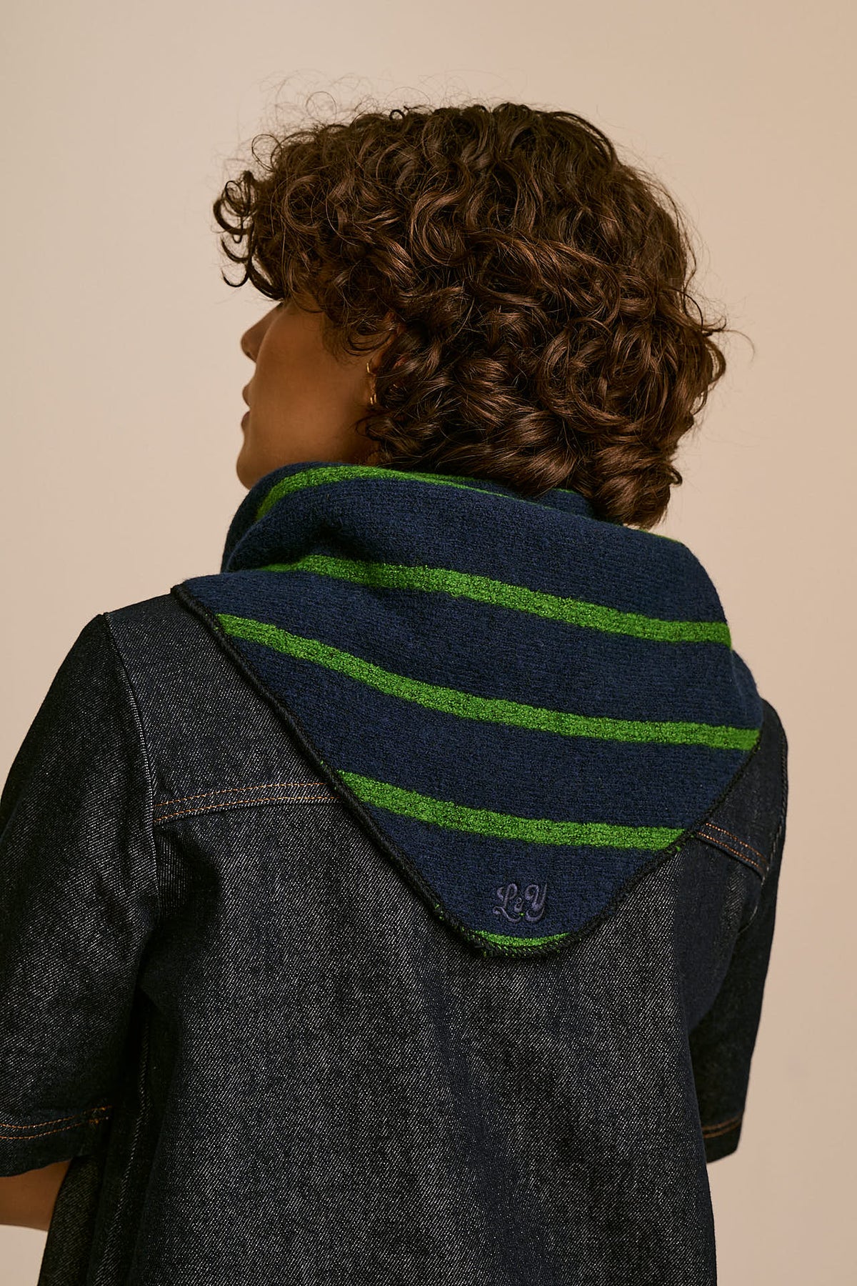 Loki - Neck Scarf Recycled Polyester in Blue & Green Stripe